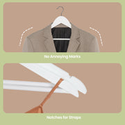 White Solid Wood Clothes Hangers Set of 10 with Shoulder Grooves for Suits and Coats by Songmics