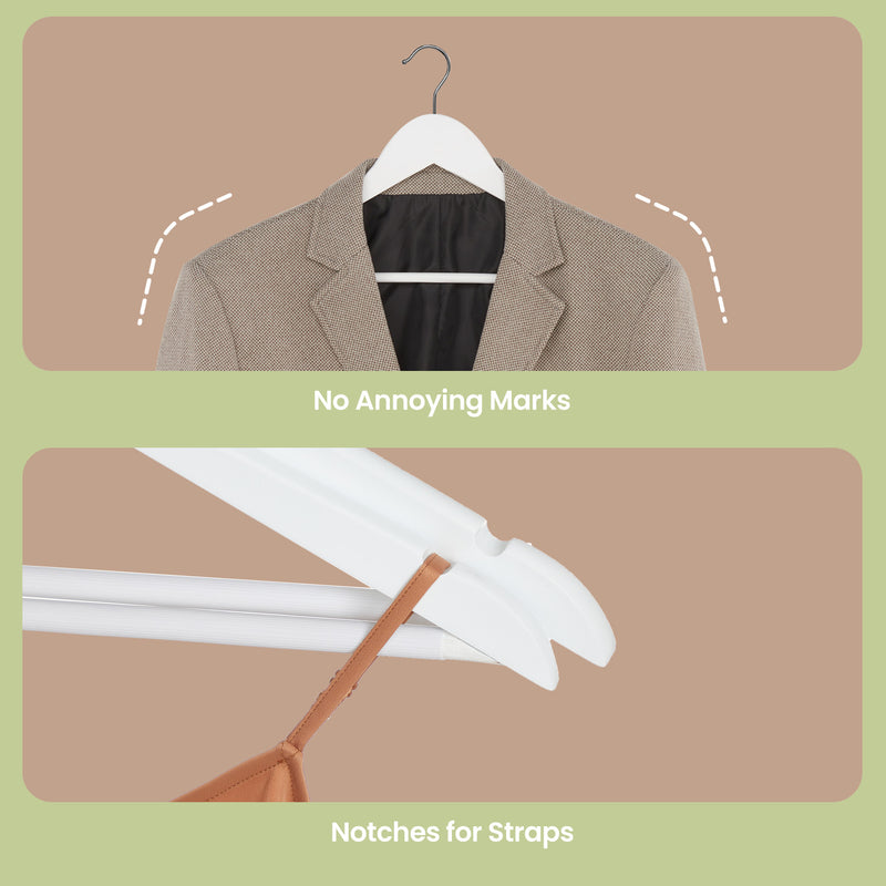 White Solid Wood Clothes Hangers Set of 10 with Shoulder Grooves for Suits and Coats by Songmics
