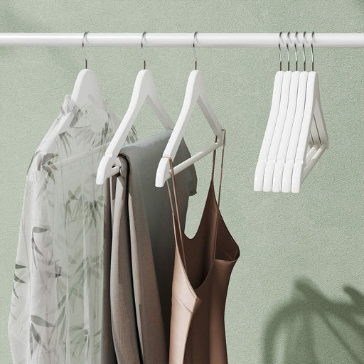 White Solid Wood Clothes Hangers Set of 10 with Shoulder Grooves for Suits and Coats by Songmics