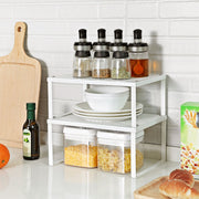 Set of 2 Stackable Expandable Metal Cupboard Organisers for Kitchen Storage White by Songmics