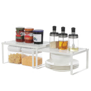 Set of 2 Stackable Expandable Metal Cupboard Organisers for Kitchen Storage White by Songmics