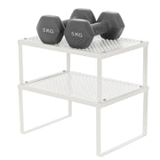 Set of 2 Stackable Expandable Metal Cupboard Organisers for Kitchen Storage White by Songmics