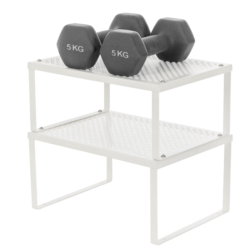 Set of 2 Stackable Expandable Metal Cupboard Organisers for Kitchen Storage White by Songmics
