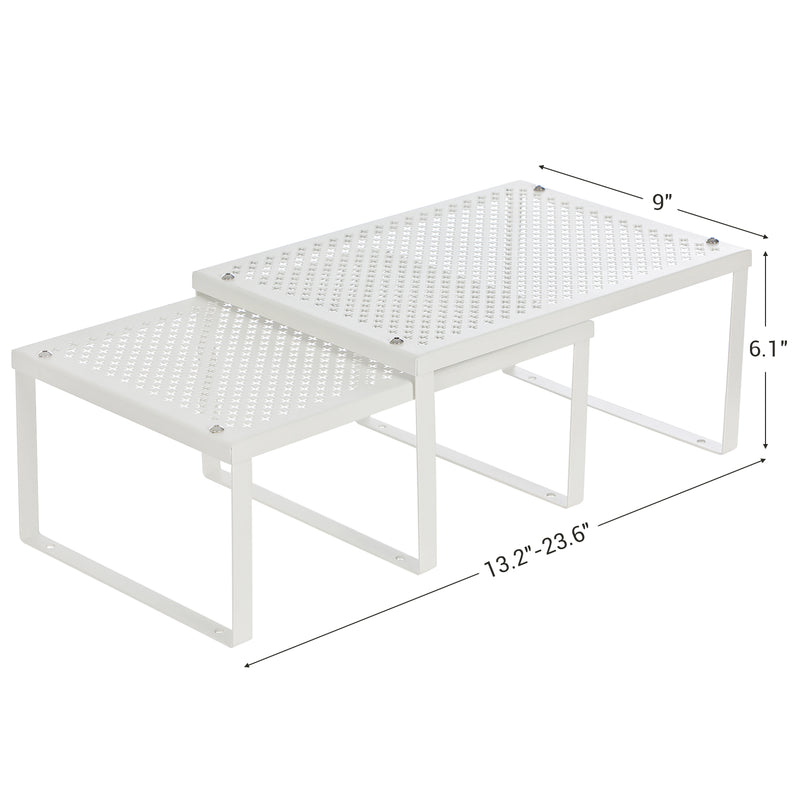 Set of 2 Stackable Expandable Metal Cupboard Organisers for Kitchen Storage White by Songmics