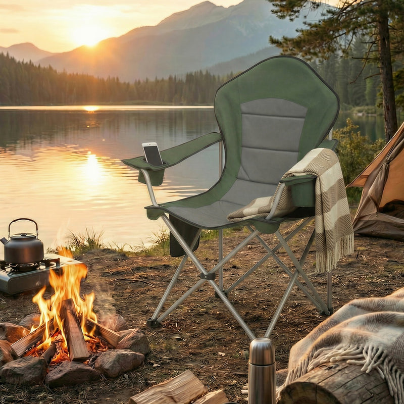 Lightweight Folding Camping Chair With Arm Rests, High Back, Wide Seat, & Cup Holders by SONGMICS Songmics
