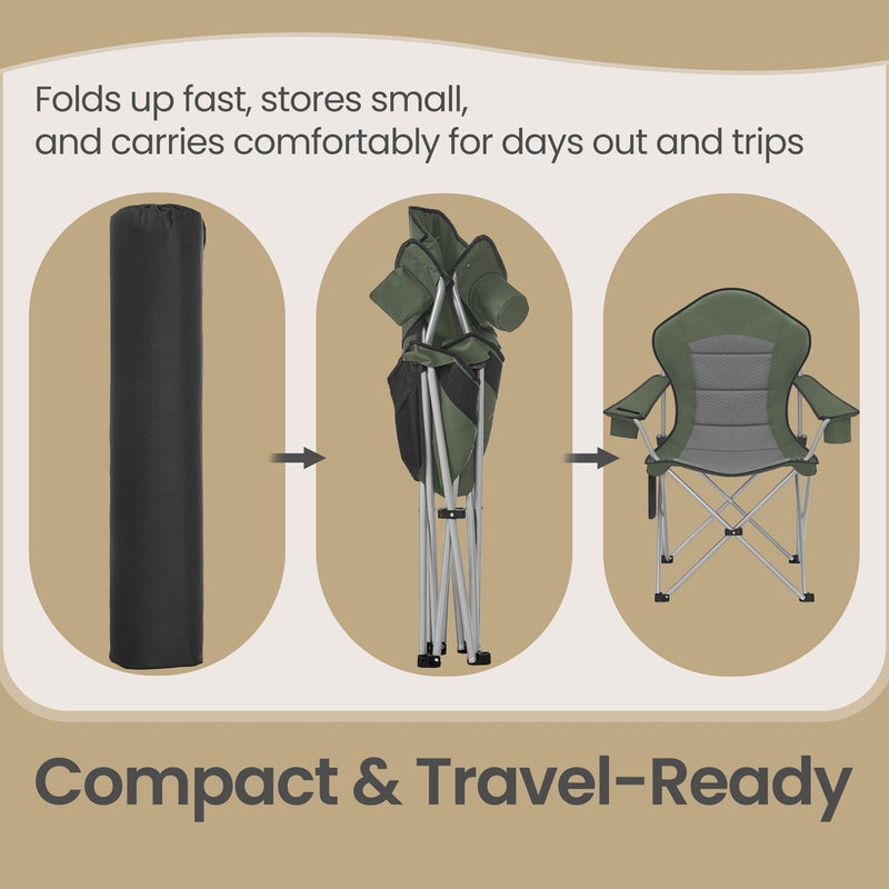Lightweight Folding Camping Chair With Arm Rests, High Back, Wide Seat, & Cup Holders by SONGMICS Songmics