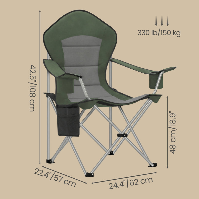 Lightweight Folding Camping Chair With Arm Rests, High Back, Wide Seat, & Cup Holders by SONGMICS Songmics
