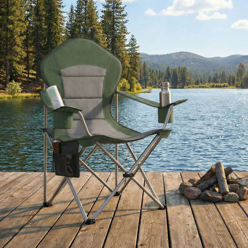 Lightweight Folding Camping Chair With Arm Rests, High Back, Wide Seat, & Cup Holders by SONGMICS Songmics