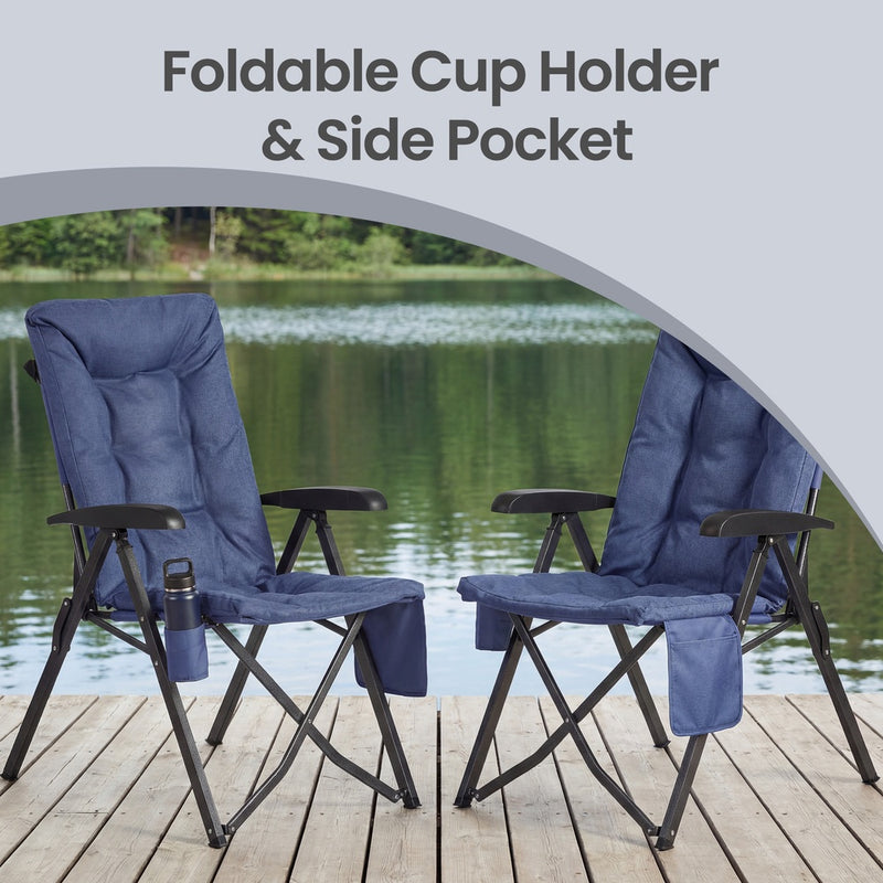 Reclining Camping Chair with High Backrest Cup Holder & Pocket Up To 150kg Capacity by SONGMICS Songmics