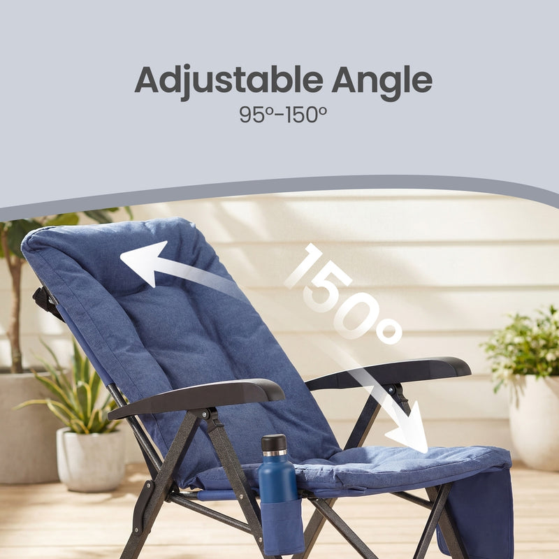 Reclining Camping Chair with High Backrest Cup Holder & Pocket Up To 150kg Capacity by SONGMICS Songmics