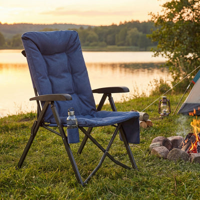 Reclining Camping Chair with High Backrest Cup Holder & Pocket Up To 150kg Capacity by SONGMICS Songmics