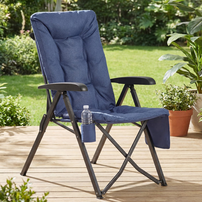 Reclining Camping Chair with High Backrest Cup Holder & Pocket Up To 150kg Capacity by SONGMICS Songmics