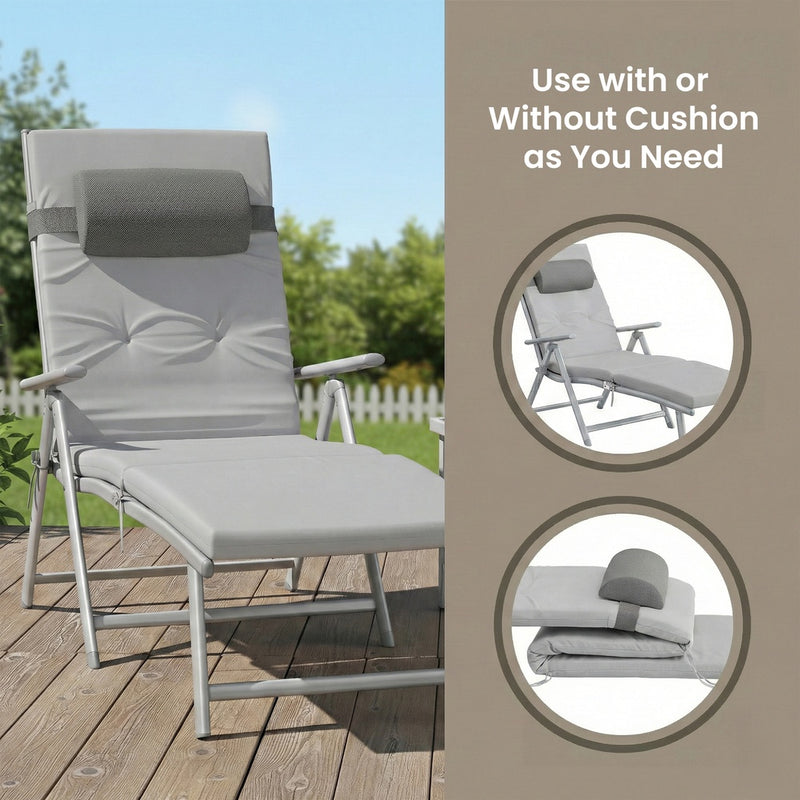 Folding Sun Lounger With Breathable Fabric & Padded Cushion With Neck Pillow by SONGMICS Songmics