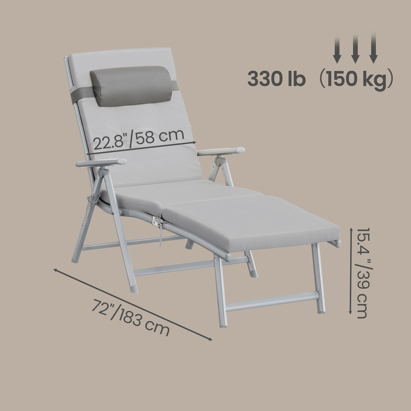 Folding Sun Lounger With Breathable Fabric & Padded Cushion With Neck Pillow by SONGMICS Songmics