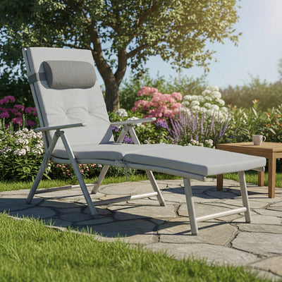 Folding Sun Lounger With Breathable Fabric & Padded Cushion With Neck Pillow by SONGMICS Songmics