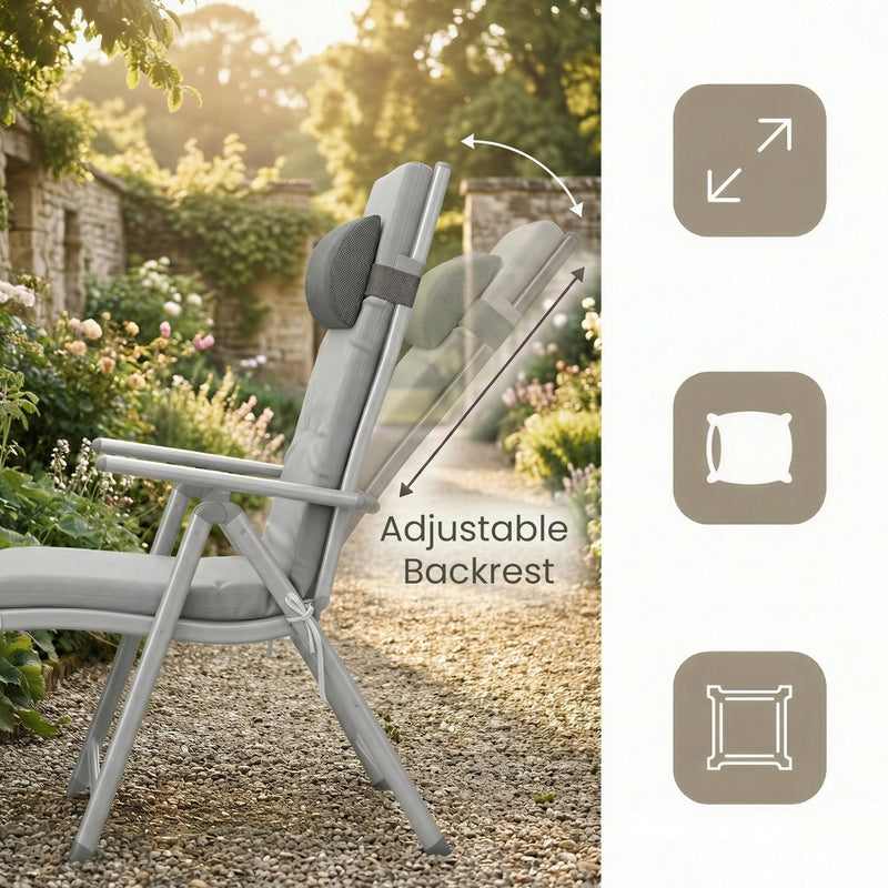 Folding Sun Lounger With Breathable Fabric & Padded Cushion With Neck Pillow by SONGMICS Songmics