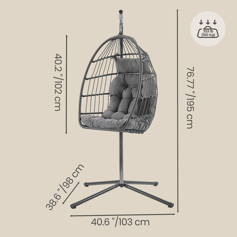 Songmics Hanging Egg Chair With Steel Stand & Cushions, Grey Songmics