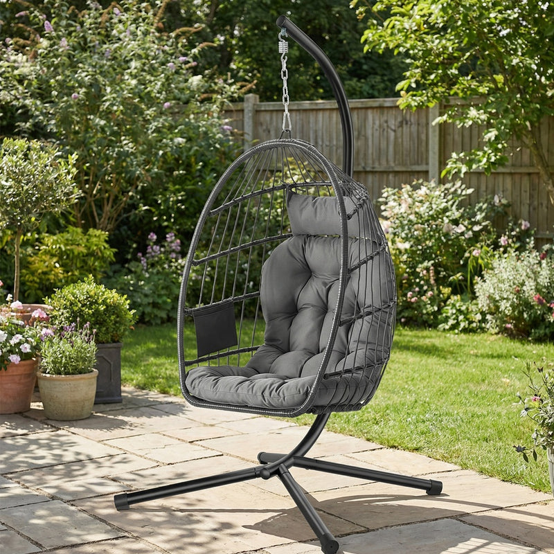 Songmics Hanging Egg Chair With Steel Stand & Cushions, Grey Songmics