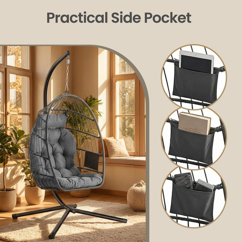 Songmics Hanging Egg Chair With Steel Stand & Cushions, Grey Songmics