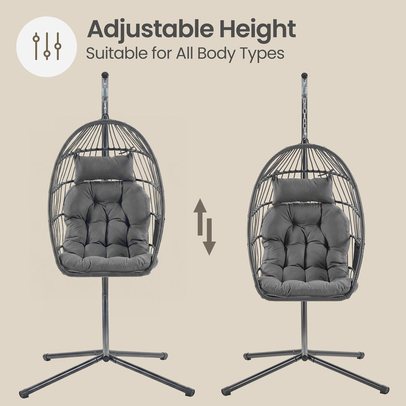 Songmics Hanging Egg Chair With Steel Stand & Cushions, Grey Songmics