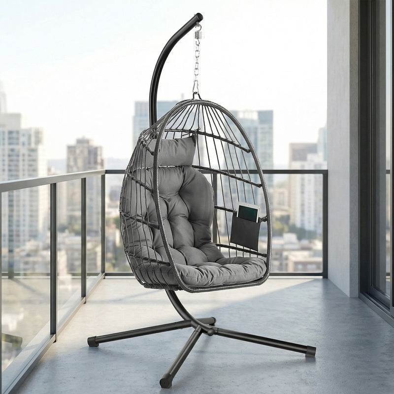 Songmics Hanging Egg Chair With Steel Stand & Cushions, Grey Songmics