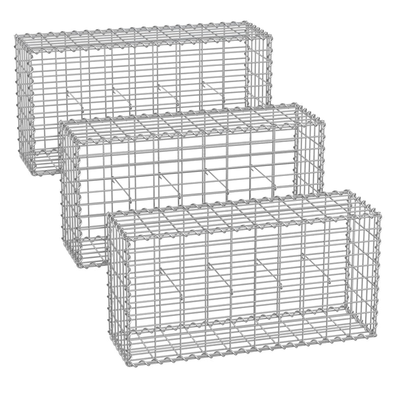 Set of 3 Metal Gabion Cages with 5 x 10 cm Wire Mesh for Garden Landscaping by Songmics Songmics