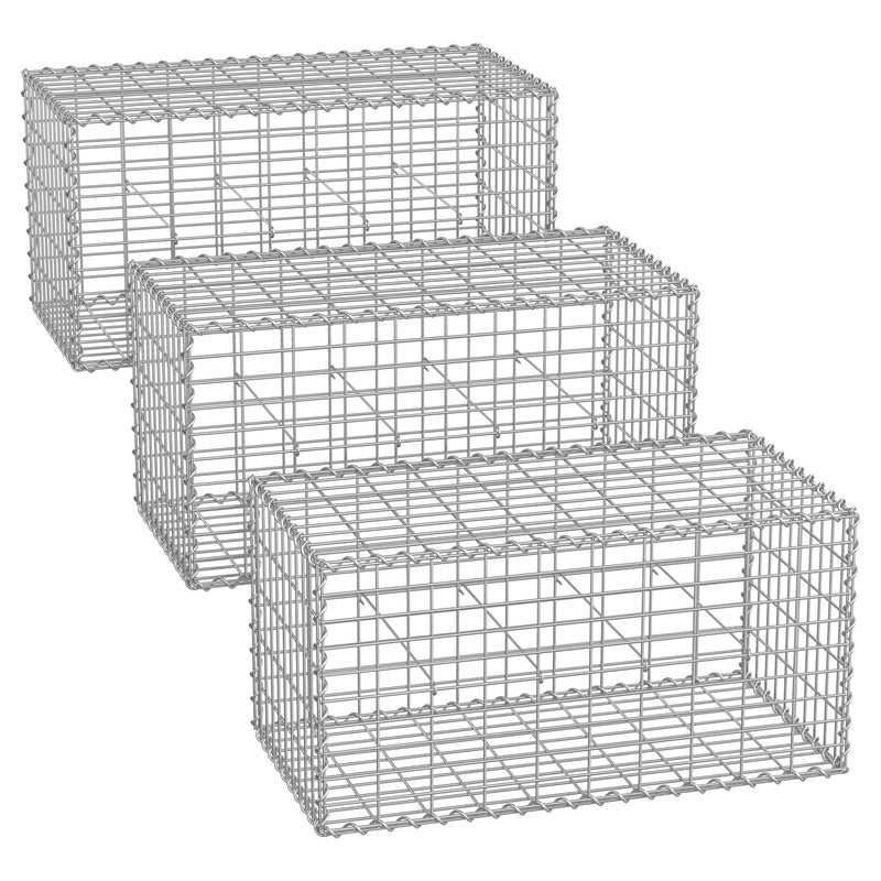 Set of 3 Metal Gabion Cage Baskets with 5 x 10 cm Mesh Ideal for Stone Walls by Songmics Songmics