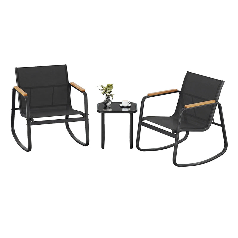 2 Seater Garden Lounge Set with Rocking Chairs & Glass Table by SONGMICS Songmics