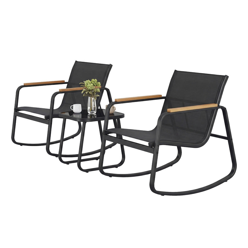 2 Seater Garden Lounge Set with Rocking Chairs & Glass Table by SONGMICS Songmics