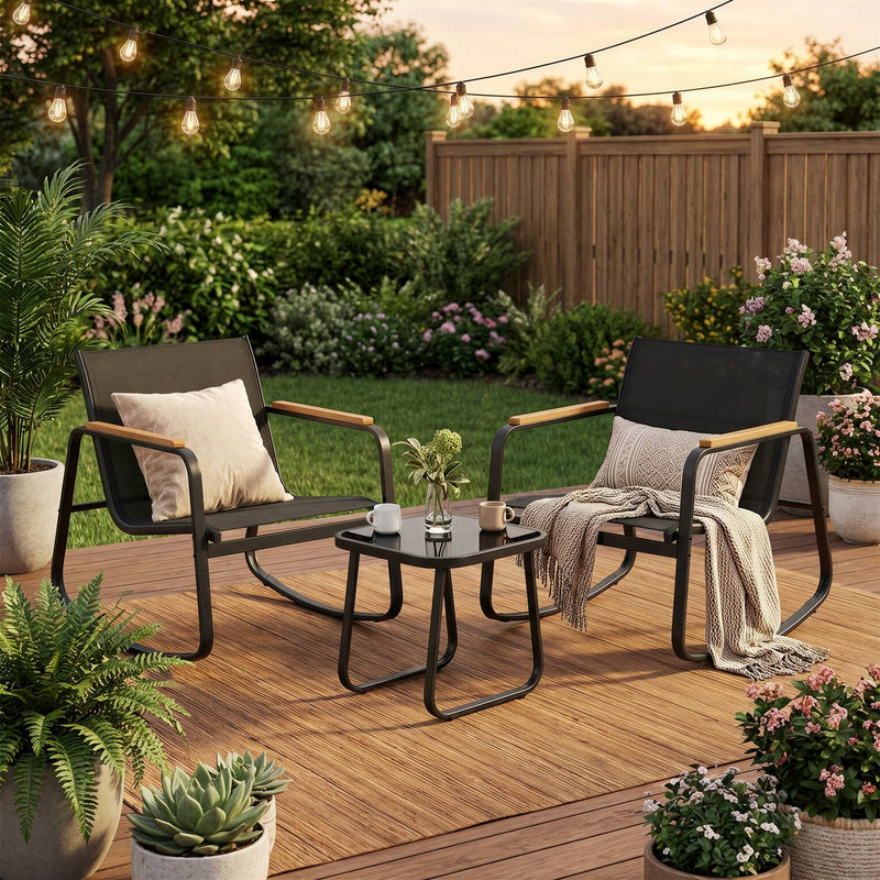 2 Seater Garden Lounge Set with Rocking Chairs & Glass Table by SONGMICS Songmics