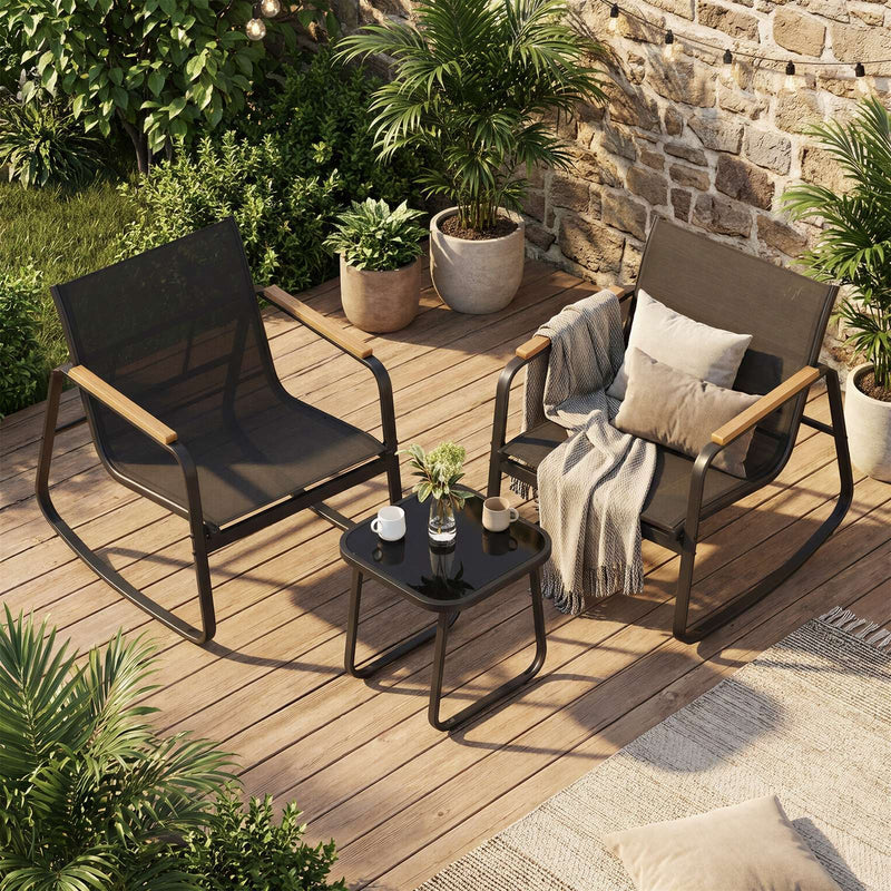 2 Seater Garden Lounge Set with Rocking Chairs & Glass Table by SONGMICS Songmics