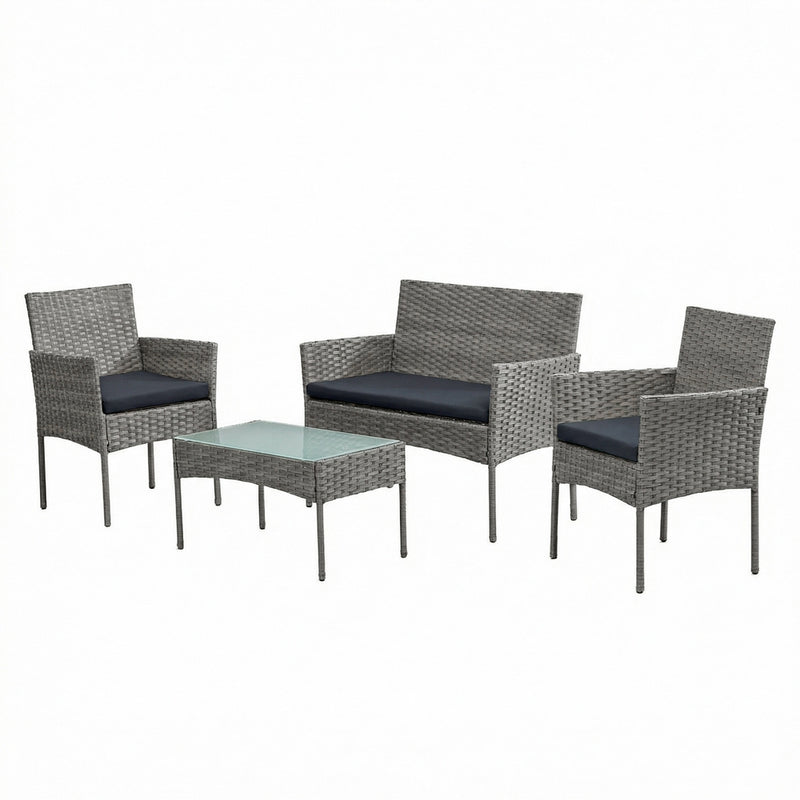 Patio Conversation Set, 4-Piece Rattan Lounge Furniture with Table and Chairs SONGMICS