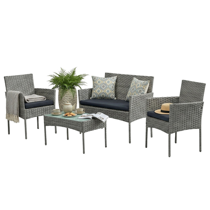 Patio Conversation Set, 4-Piece Rattan Lounge Furniture with Table and Chairs SONGMICS