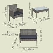 Patio Conversation Set, 4-Piece Rattan Lounge Furniture with Table and Chairs SONGMICS