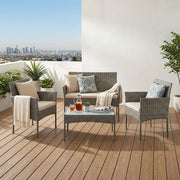 Patio Conversation Set, 4-Piece Rattan Lounge Furniture with Table and Chairs SONGMICS