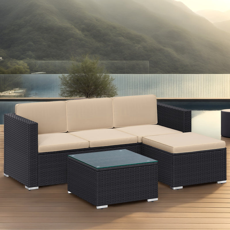 Rattan Garden Furniture Set with Cushions and Glass Table Outdoor Sofa Set by Songmics