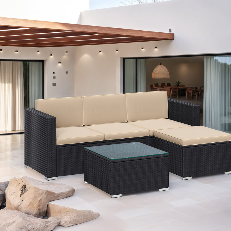 Rattan Garden Furniture Set with Cushions and Glass Table Outdoor Sofa Set by Songmics