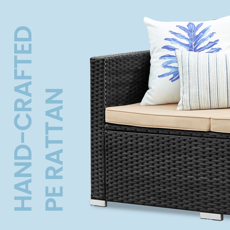 Rattan Garden Furniture Set with Cushions and Glass Table Outdoor Sofa Set by Songmics