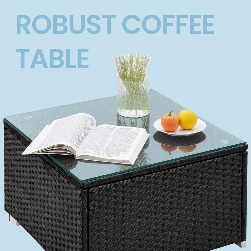 Rattan Garden Furniture Set with Cushions and Glass Table Outdoor Sofa Set by Songmics