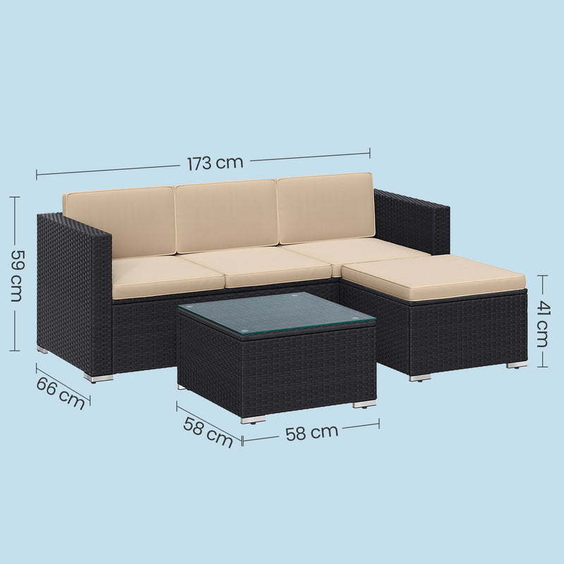 Rattan Garden Furniture Set with Cushions and Glass Table Outdoor Sofa Set by Songmics