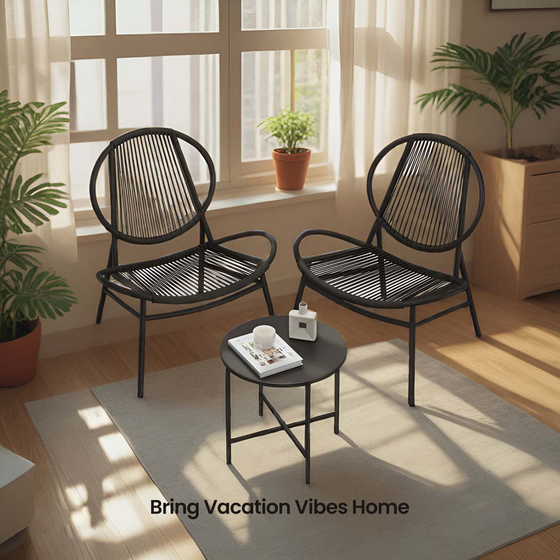 3 Piece Garden Bistro Set with 2 Acapulco Chairs and Side Table for Outdoors by Songmics