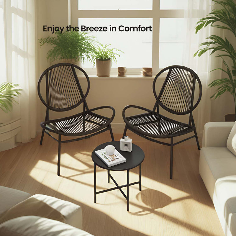 3 Piece Garden Bistro Set with 2 Acapulco Chairs and Side Table for Outdoors by Songmics