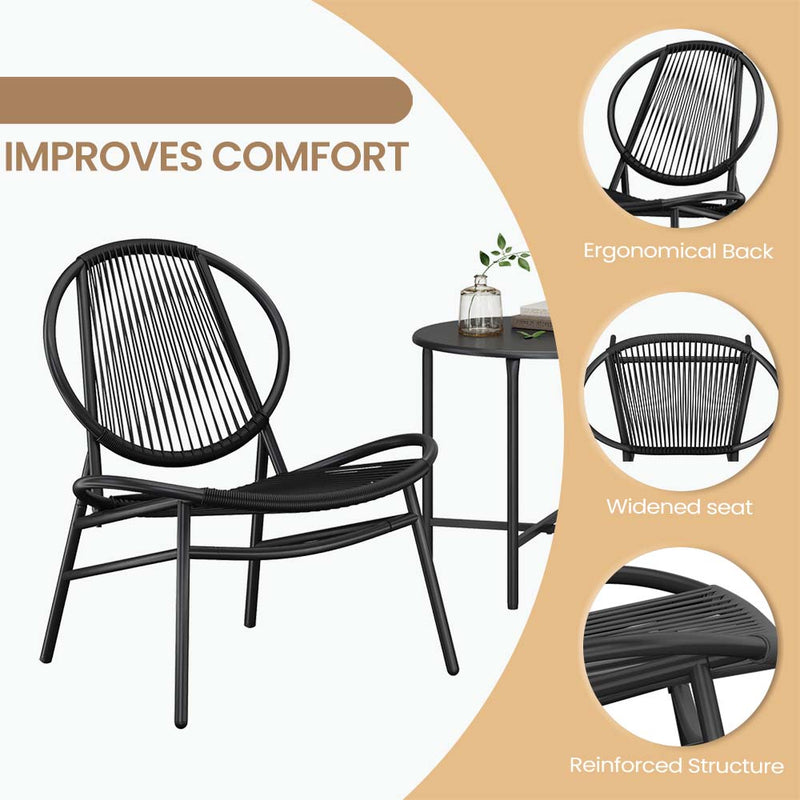 3 Piece Garden Bistro Set with 2 Acapulco Chairs and Side Table for Outdoors by Songmics