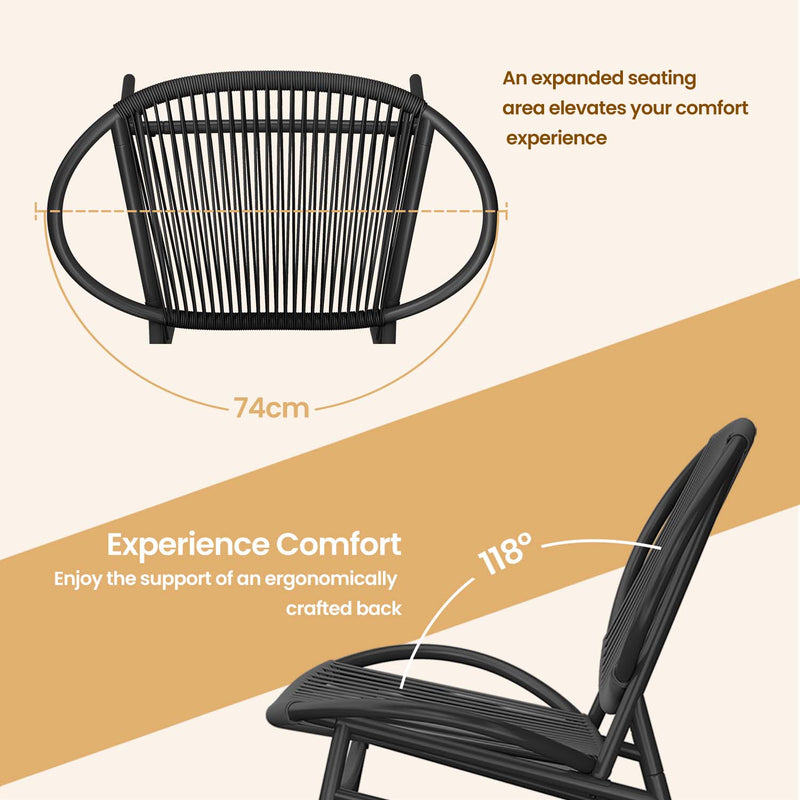 3 Piece Garden Bistro Set with 2 Acapulco Chairs and Side Table for Outdoors by Songmics