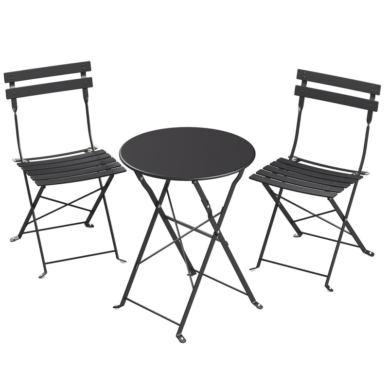Folding Bistro Set 3-Piece Steel Black For Patio or Balcony by SONGMICS Songmics