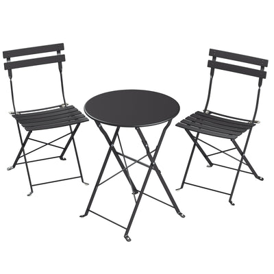 Folding Bistro Set 3-Piece Steel Black For Patio or Balcony by SONGMICS Songmics