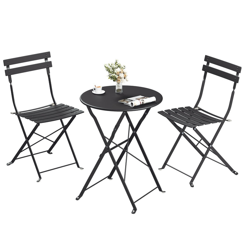Folding Bistro Set 3-Piece Steel Black For Patio or Balcony by SONGMICS Songmics