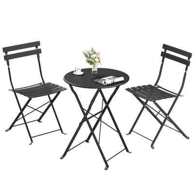 Folding Bistro Set 3-Piece Steel Black For Patio or Balcony by SONGMICS Songmics