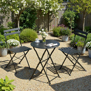 Folding Bistro Set 3-Piece Steel Black For Patio or Balcony by SONGMICS Songmics