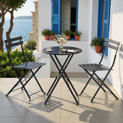 Folding Bistro Set 3-Piece Steel Black For Patio or Balcony by SONGMICS Songmics
